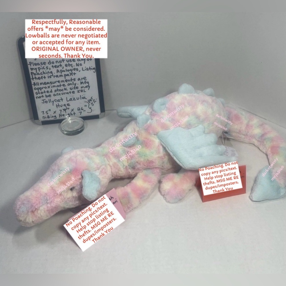 BNWT JellyCat HUGE Lazulia  Dragon MUCH BRIGHTER IRL RETIRED SIZE! AUTH RECEIPT - Picture 9 of 16